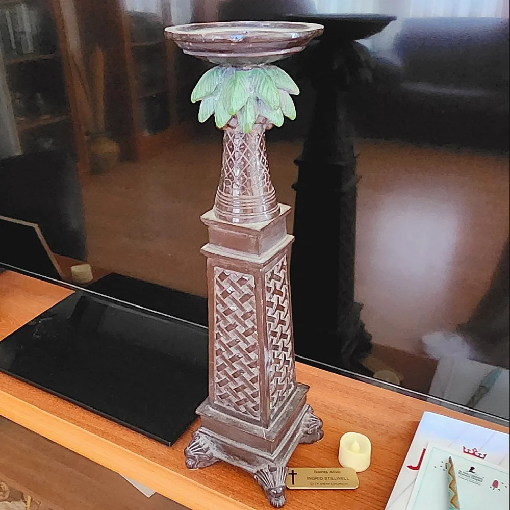 Tiki Palm Tree Pillar Candle Holder, Tall 19